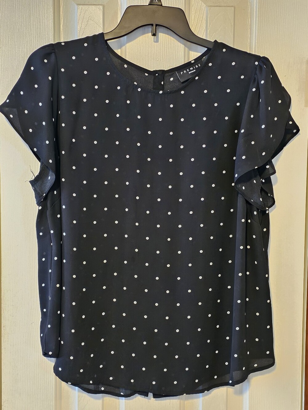 Premise Women's Black and White Polka Dot Flutter Sleeve Top - 1X
